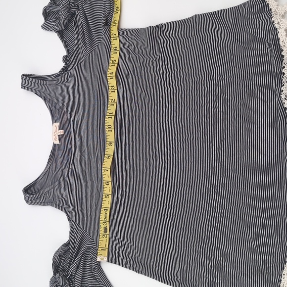 Cold Shoulder Blue and White Striped Shirt - Picture 3 of 6